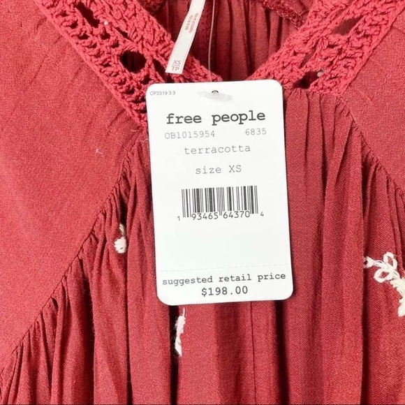 ❌SOLD❌NWT Free people Long Sleeve loose dress terracotta with white embroidery - Picture 5 of 5